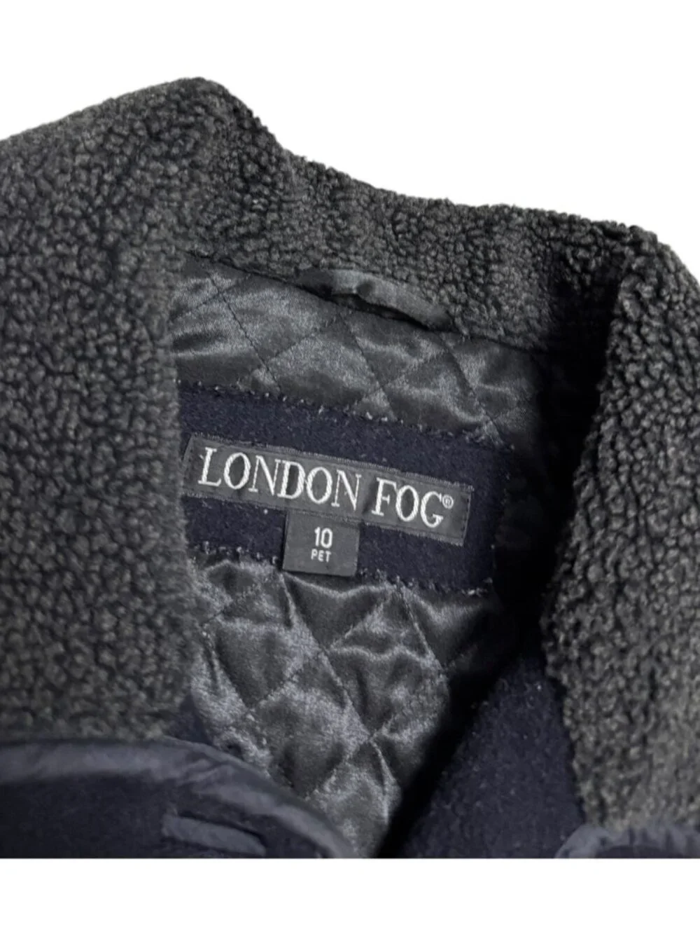 LONDON FOG Designer WOOL Sherpa Fleece  Blue Winter Parka Coat Womens 10 Petite